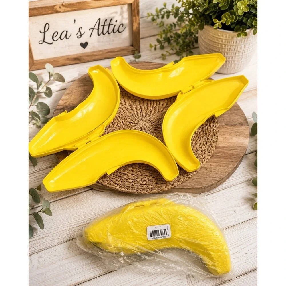 Vintage Tupperware Banana Keeper Set of 3 Yellow Storage Cases 1 NEW in Bag